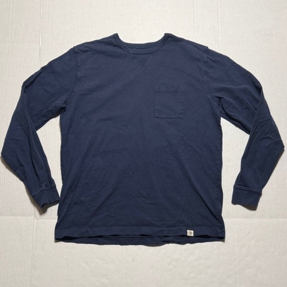 FLINT and TINDER Men's Navy Blue Long Sleeve Pocket Tee Shirt Minimal Size L